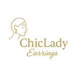 Logo for Chiclady earrings with a silhouette of a woman on a beige background.