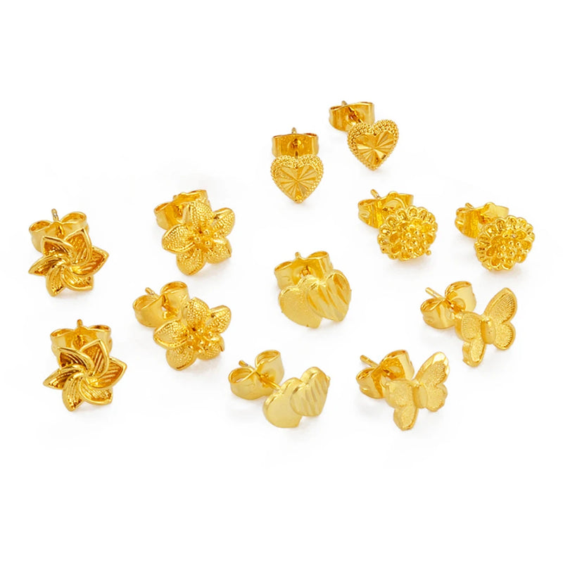 Floral Gold Stud Earrings