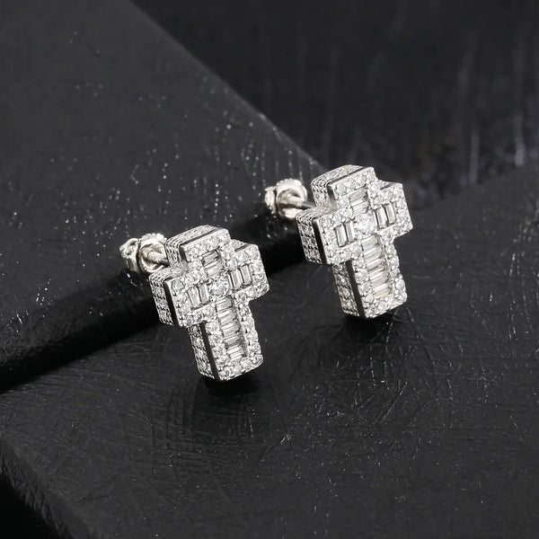 Iced Cross Stud Earrings