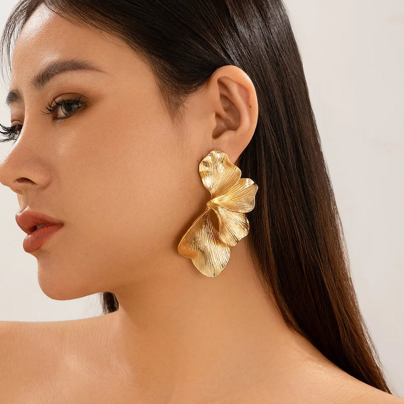 Metallic Petal Statement Earrings