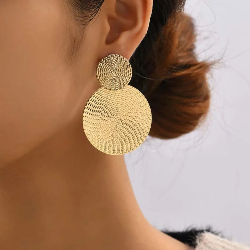 Textured Double Disc Statement Earrings
