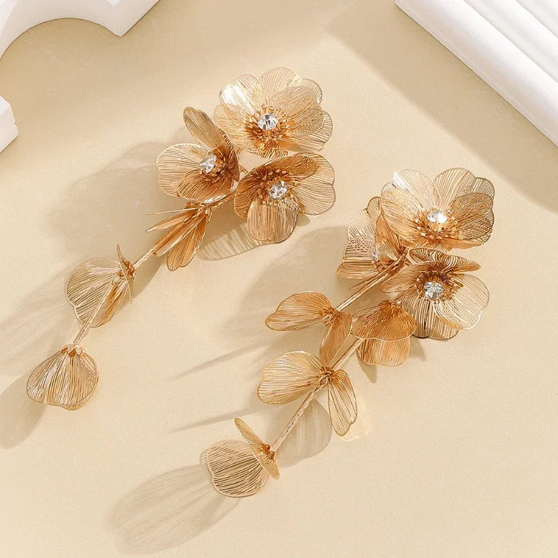 Metallic Petal Cascade Statement Earrings