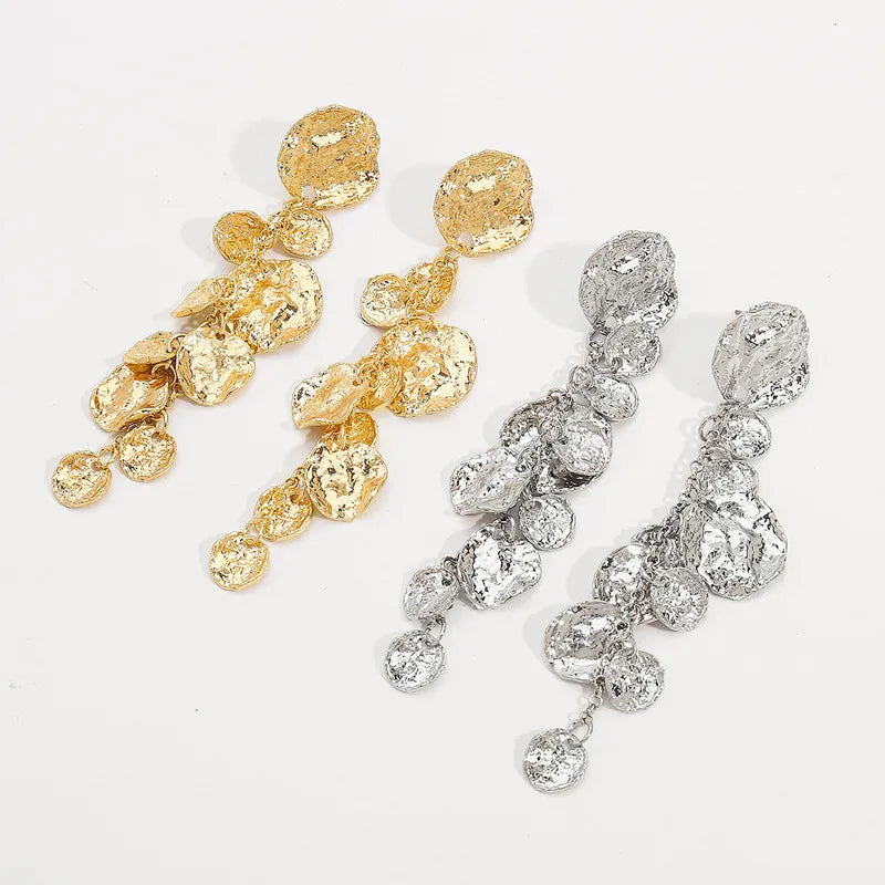 Metallic Ripple Statement Drop Earrings