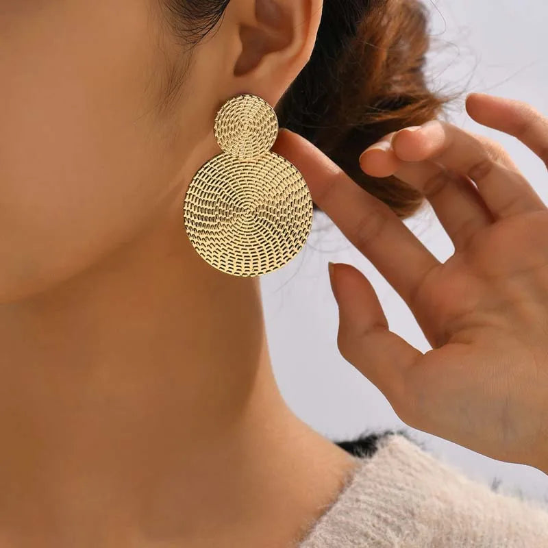 Textured Double Disc Statement Earrings