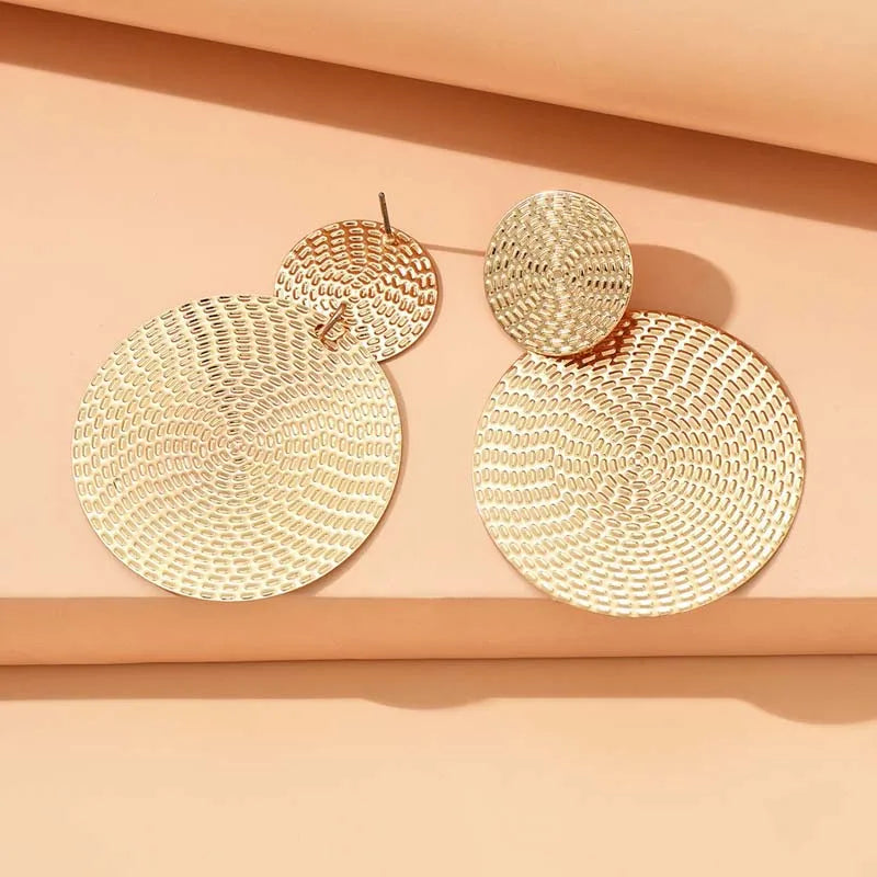 Textured Double Disc Statement Earrings