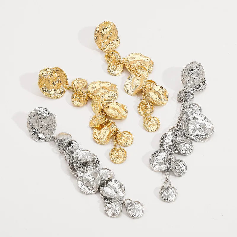 Metallic Ripple Statement Drop Earrings