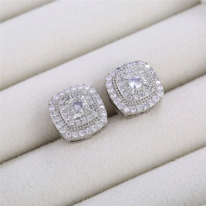 Sparkling Halo Cushion Stud Earrings