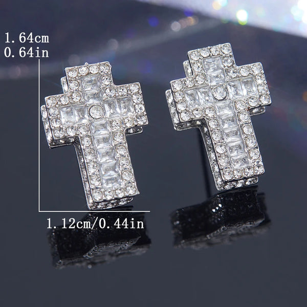 Iced Cross Stud Earrings