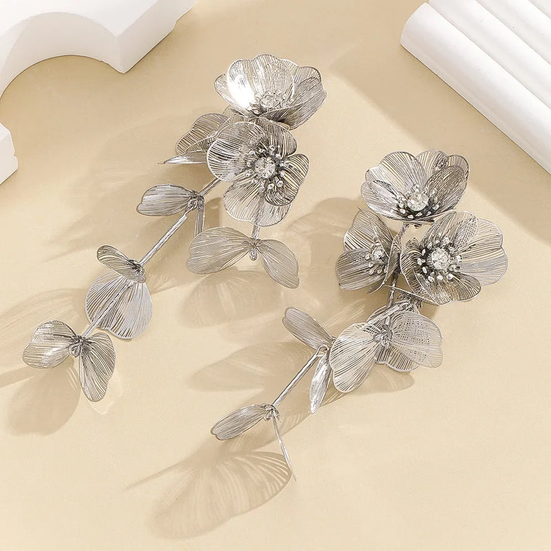 Metallic Petal Cascade Statement Earrings