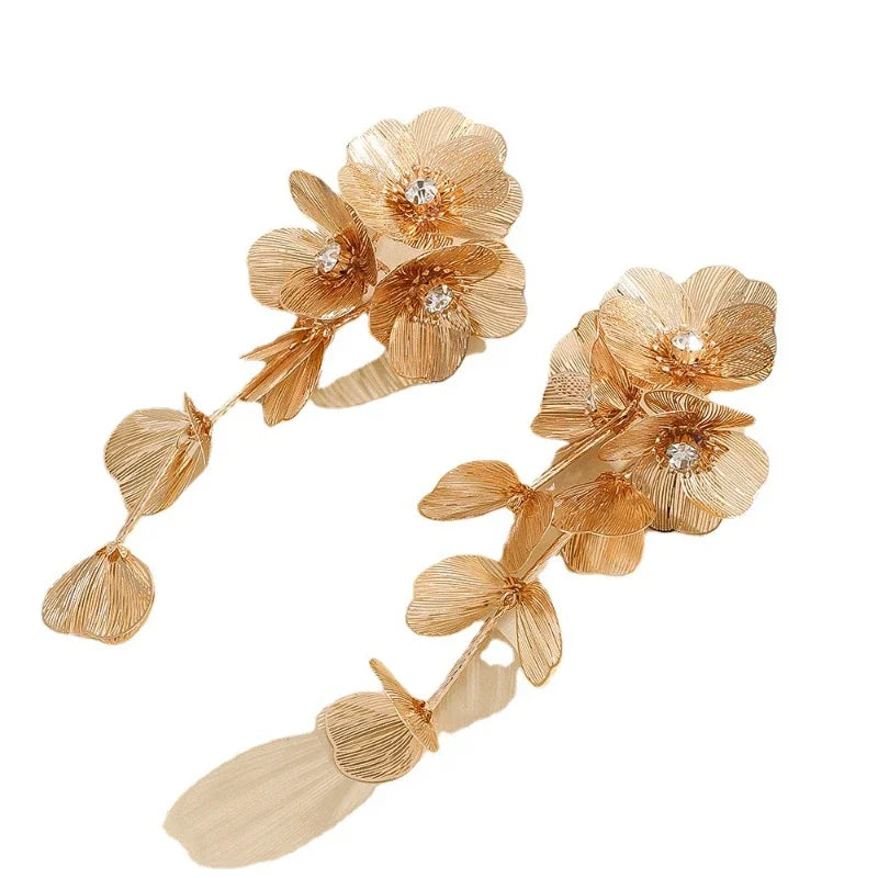 Metallic Petal Cascade Statement Earrings