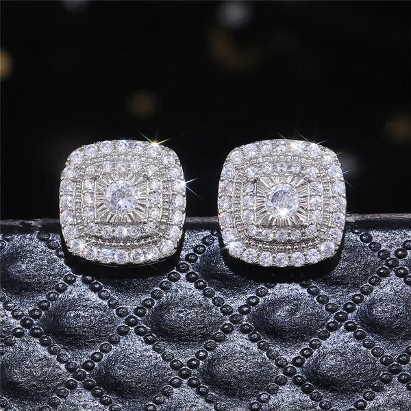 Sparkling Halo Cushion Stud Earrings