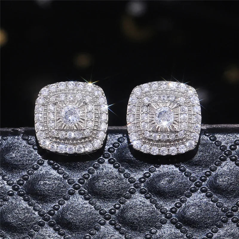 Sparkling Halo Cushion Stud Earrings