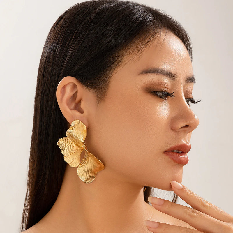 Metallic Petal Statement Earrings