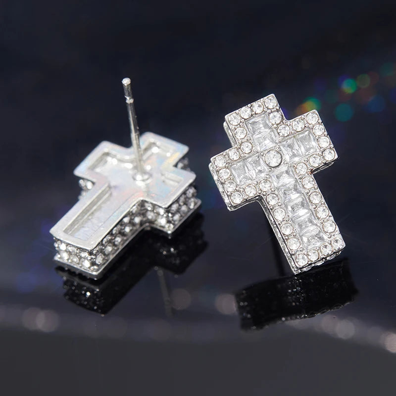 Iced Cross Stud Earrings