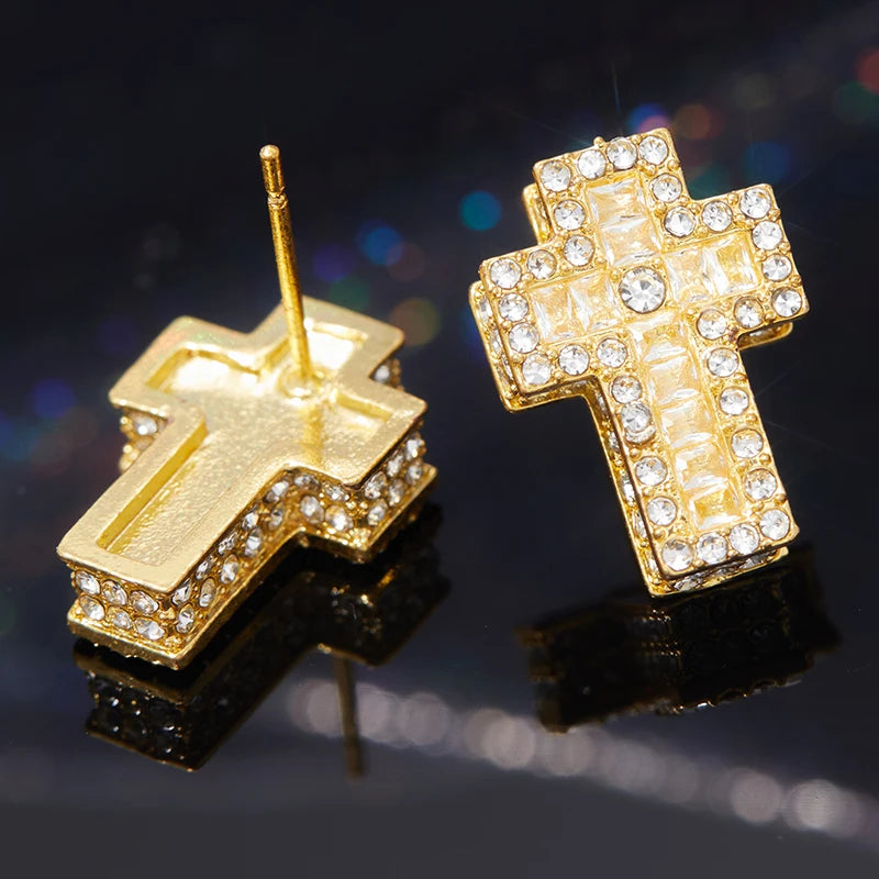 Iced Cross Stud Earrings
