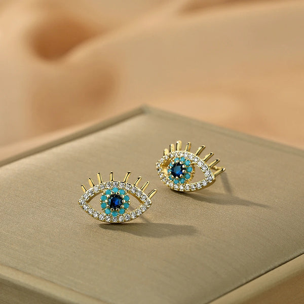 Sparkling Blue Eye Stud Earrings