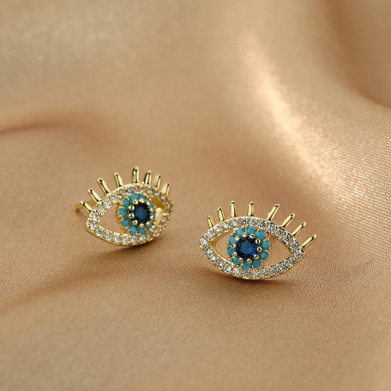 Sparkling Blue Eye Stud Earrings