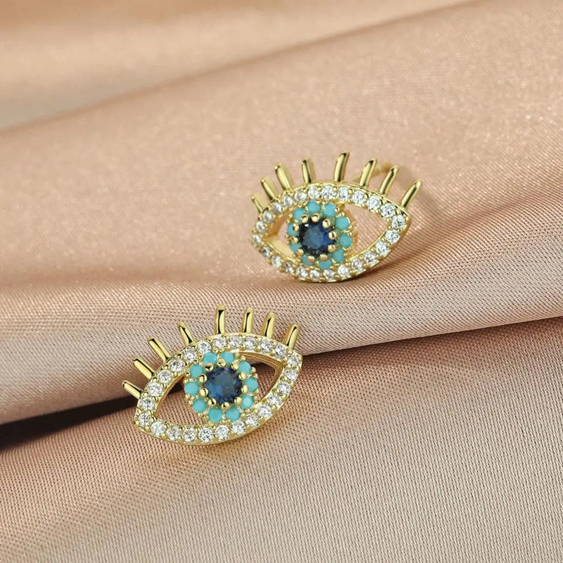 Sparkling Blue Eye Stud Earrings