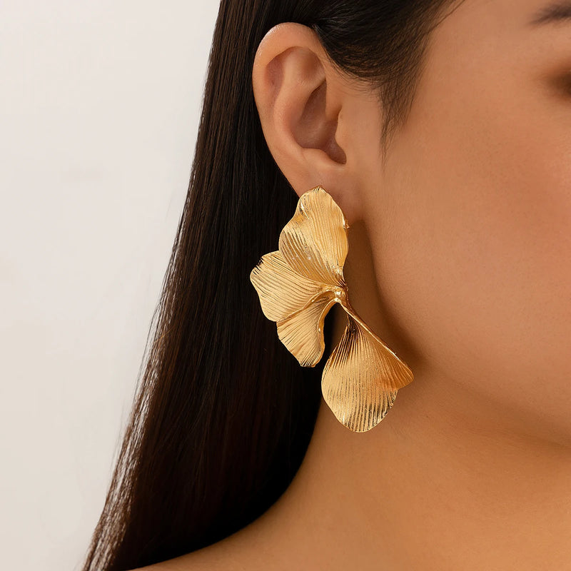 Metallic Petal Statement Earrings