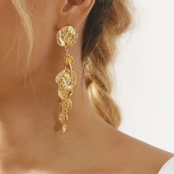 Metallic Ripple Statement Drop Earrings