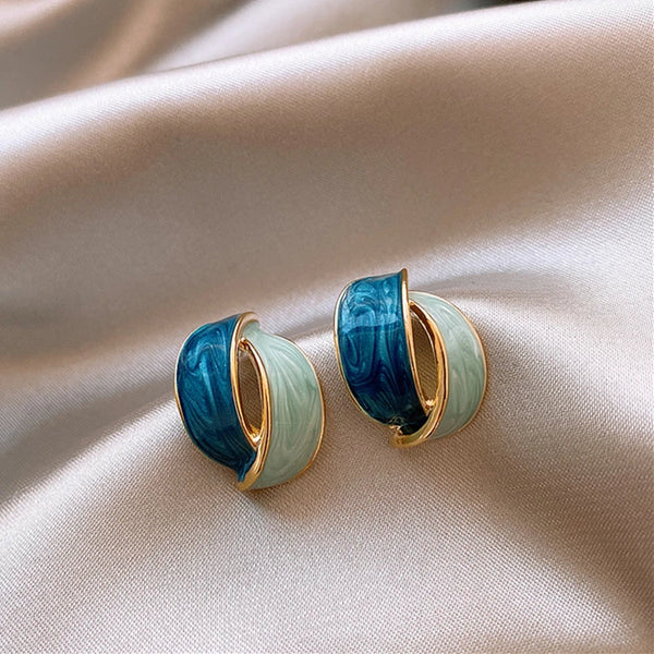Dual Tone Enamel Hoop Earrings
