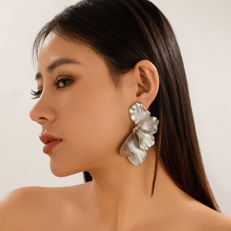 Metallic Petal Statement Earrings
