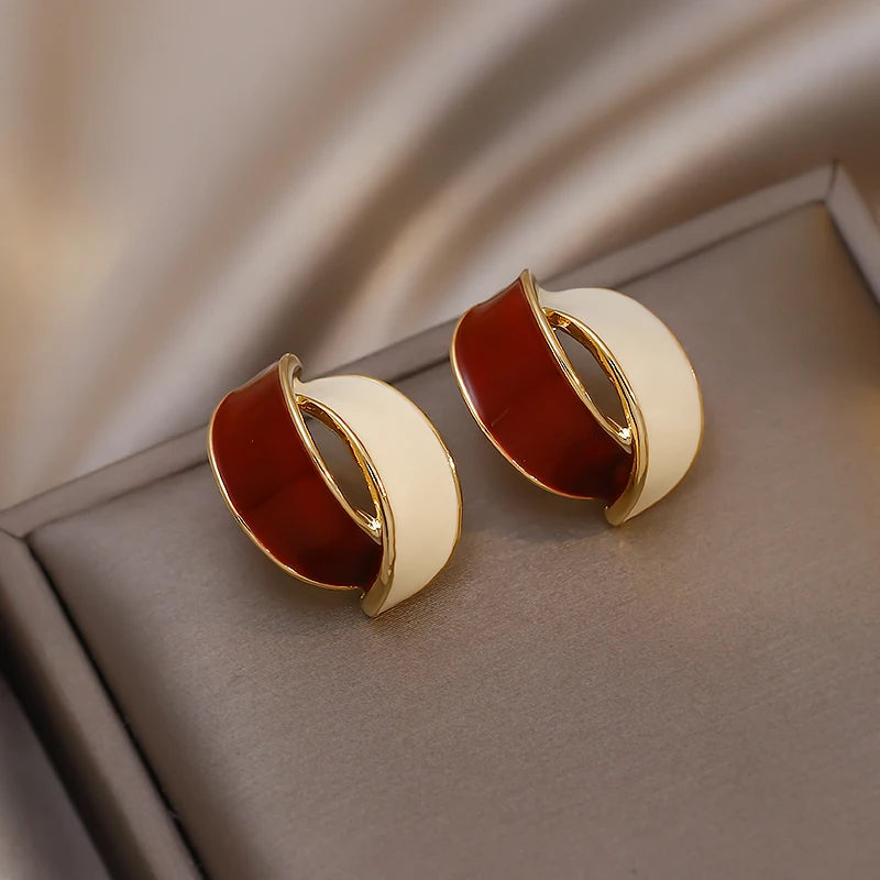 Dual Tone Enamel Hoop Earrings